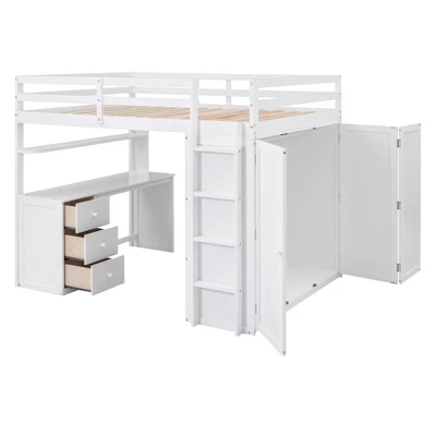 Full Size Loft Bed With Drawers, Desk And Wardrobe - ModernLuxe - Image 4
