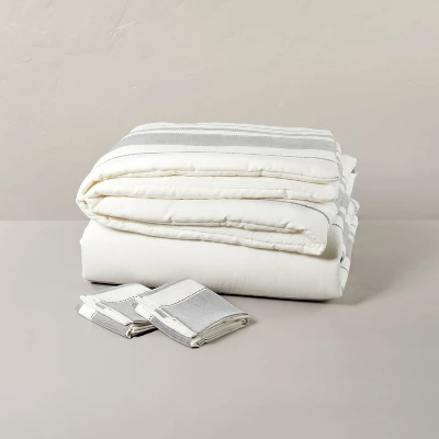 Herringbone Stripe Comforter & Sham Set Sour Cream/Railroad Gray - Image 2