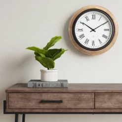16" Warm Wood Wall Clock Brown - Thresholdā¢