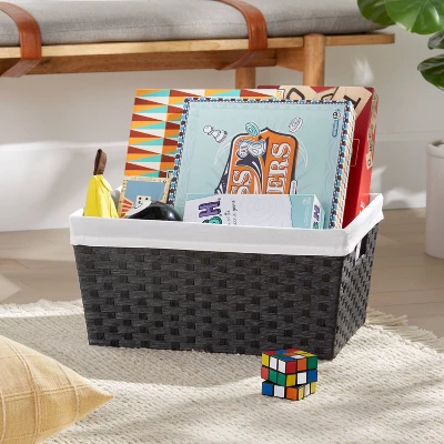 17" X 12" X 8" Large Woven Lined Basket Black - Brightroomâ˘