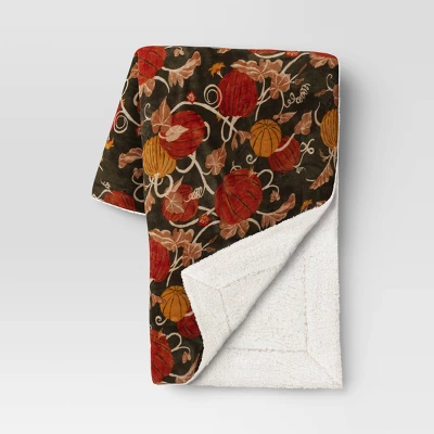 Pumpkin Printed Plush With Shearling Reverse Throw Blanket - Threshold⢠- Image 6