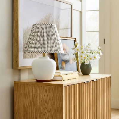 Ceramic Table Lamp With Gingham Print Pleated Shade White (Includes LED Light Bulb) - Threshold⢠Designed With Studio McGee