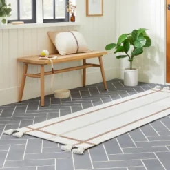 Bold Cross Stripes Tassel Rug Cream/Tan - Hearth & Hand⢠With Magnolia