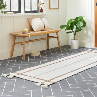 Bold Cross Stripes Tassel Rug Cream/Tan - Hearth & Hand⢠With Magnolia