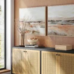 (Set Of 2) 24" X 30" Faded Landscape Framed Wall Canvases Natural - Thresholdâ˘