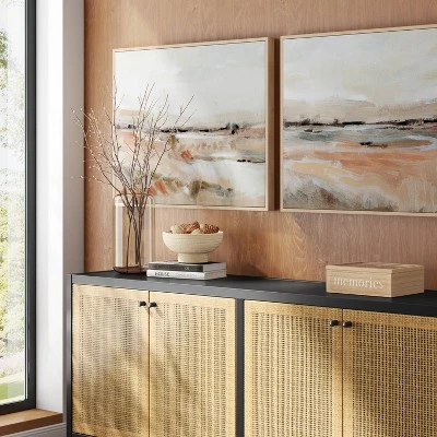 (Set Of 2) 24" X 30" Faded Landscape Framed Wall Canvases Natural - Thresholdâ˘