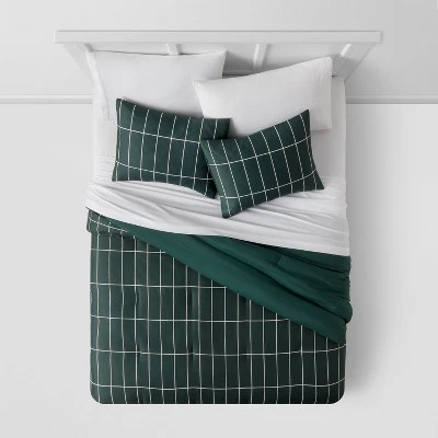 Grid Print Microfiber Reversible Comforter & Sheet Set Dark Green - Room Essentials⢠- Image 2