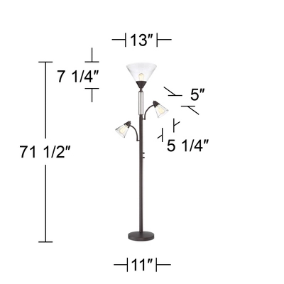 Franklin Iron Works Warwick Industrial Torchiere Floor Lamp With Side Lights 71 1/2" Tall Tiger Bronze LED Clear Seedy Glass For Living Room Reading - Image 6