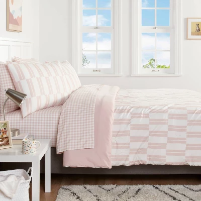 Dash Stripe Printed Microfiber Reversible Comforter & Sheets Set Ivory/Light Pink - Room Essentialsâ˘