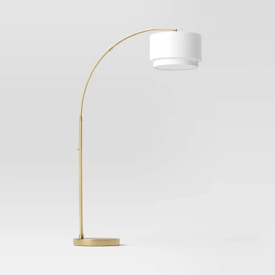 Knurled Metal Arc Floor Lamp With Tiered Shade Brass - Threshold⢠- Image 4
