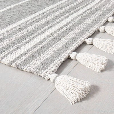 Pick Stitch Textured Stripe With Tassel Rug Jet Gray - Hearth & Hand⢠With Magnolia