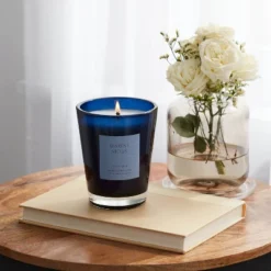 Colored Vase Glass With Dustcover Marine Moss Candle Blue - Thresholdâ˘