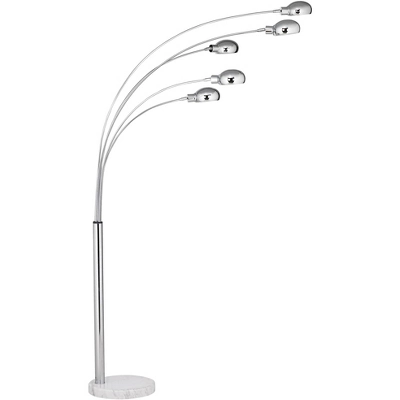 Possini Euro Design Infini Mid Century Modern Arc Floor Lamp 78" Tall Chrome 5 Light Swivel Dome Shades For Living Room Reading Bedroom Office House - Image 5