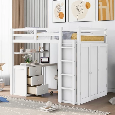 Full Size Loft Bed With Drawers, Desk And Wardrobe - ModernLuxe - Image 2
