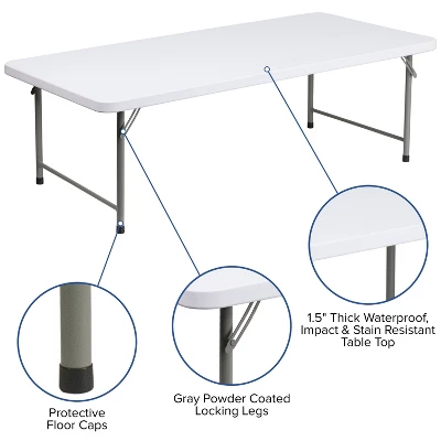Flash Furniture 4.93-Foot Kid's Granite White Plastic Folding Table - Image 2