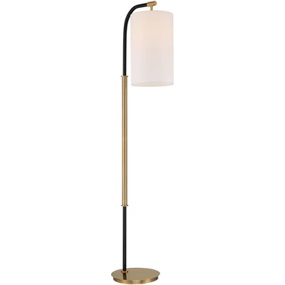 Possini Euro Design Sausalito Mid Century Modern Downbridge Floor Lamp 67" Tall Warm Gold Black Metal Linen Cylinder Shade For Living Room Reading - Image 6