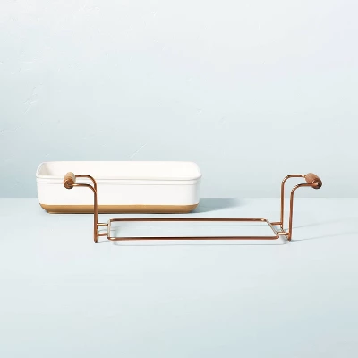 4.25qt Oven-to-Table Stoneware Baking Dish With Cradle Carrier Cream/Clay - Hearth & Hand⢠With Magnolia - Image 2