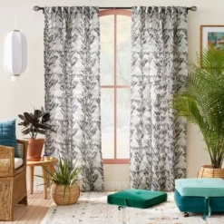 1pc 50"x84" Light Filtering Limu-Limu Leaf Jacquard Curtain Panel Gray - Opalhouse⢠Designed With Jungalowâ˘