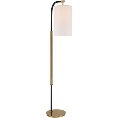 Possini Euro Design Sausalito Mid Century Modern Downbridge Floor Lamp 67" Tall Warm Gold Black Metal Linen Cylinder Shade For Living Room Reading - Image 7