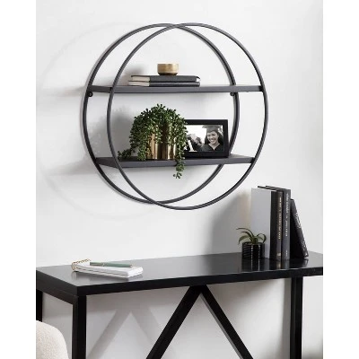24" Diameter Sequoia Wood And Metal Round Wall Shelf - Kate & Laurel All Things Decor - Image 5