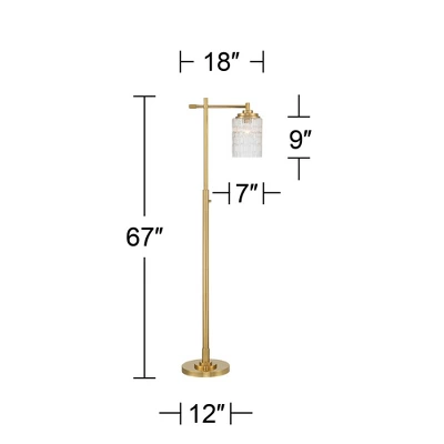 Possini Euro Design Kinsey Modern Downbridge Floor Lamp 67" Tall Warm Brass Metal Stone Pattern Glass Shade For Living Room Reading Bedroom Office - Image 7