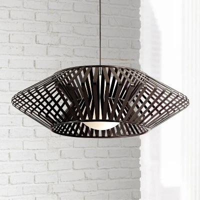 Possini Euro Design Planet Black Large Pendant Light 31 1/2" Wide Mid Century Modern White Glass For Dining Room House Foyer Kitchen Island Entryway