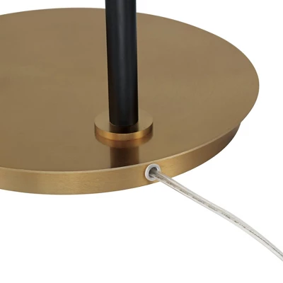 Possini Euro Design Sausalito Mid Century Modern Downbridge Floor Lamp 67" Tall Warm Gold Black Metal Linen Cylinder Shade For Living Room Reading - Image 4