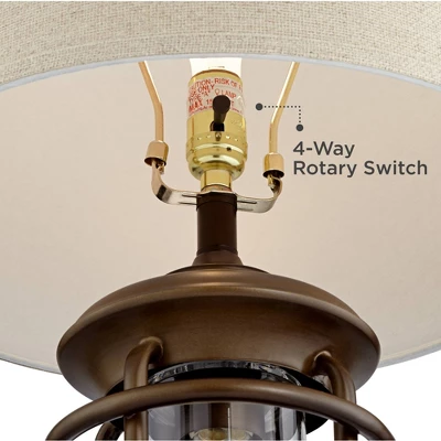 Franklin Iron Works Andreas Industrial Table Lamp 26" High Brown Metal With Nightlight LED And USB Charging Port Oatmeal Shade For Living Room Desk - Image 3