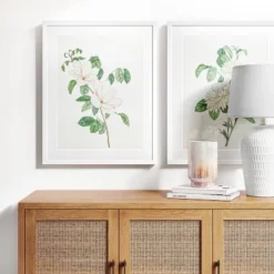 (Set Of 2) 24" X 30" Flowers Framed Wall Art White - Thresholdâ˘