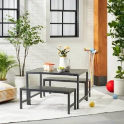 3pc Kids' Metal Outdoor Table Set - Dark Gray - Hearth & Hand⢠With Magnolia