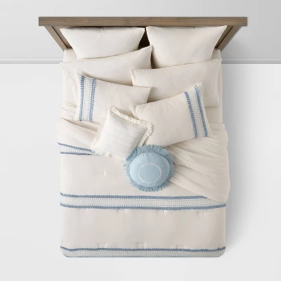 12pc Embroidered Fringe Stripe With Tassels Comforter & Sheet Bedding Set - Threshold⢠- Image 2