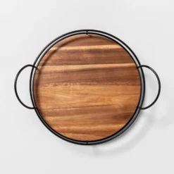 Wooden Lazy Susan With Metal Trim Brown/Black - Hearth & Hand⢠With Magnolia