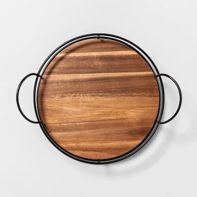 Wooden Lazy Susan With Metal Trim Brown/Black - Hearth & Hand⢠With Magnolia