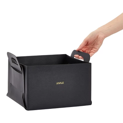 Juvale 2 Pack Faux Leather Foldable Storage Bins With Handles, Collapsible Baskets For Home Organization, Black, 10 X 6.5 In - Image 3