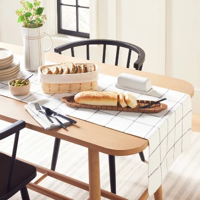 20"x90" Grid Lines Woven Table Runner Cream/Gray - Hearth & Hand⢠With Magnolia