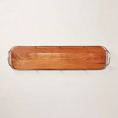32" Wooden Decorative Tray With Metal Trim Brown/Brass - Hearth & Hand⢠With Magnolia - Image 2