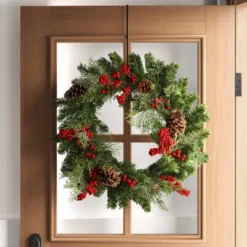 28" Mixed Greenery And Cedar With Pinecones And Red Berries Artificial Christmas Wreath Green - Wondershopâ˘