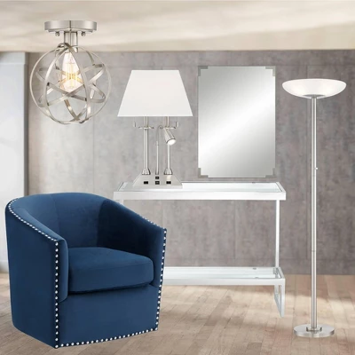 Possini Euro Design Meridian Light Blaster Modern Torchiere Floor Lamp 72" Tall Brushed Nickel LED Frosted Glass Shade For Living Room Bedroom Office - Image 7