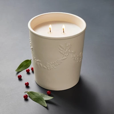 25oz Ceramic Bay & Winter Berry Candle Cream - Threshold⢠Designed With Studio McGee