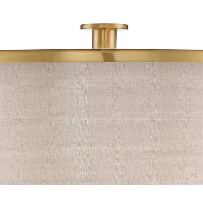 Possini Euro Design Granview Modern Table Lamp 32 1/2" Tall Brass Column Taupe Organza Outer Off White Linen Inner Drum Shade For Bedroom Living Room - Image 2
