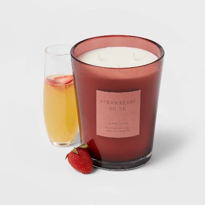 Colored Vase Glass With Dustcover Strawberry Musk Candle Red - Threshold⢠- Image 2
