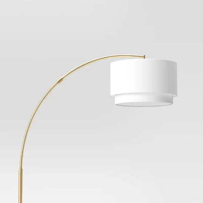 Knurled Metal Arc Floor Lamp With Tiered Shade Brass - Threshold⢠- Image 3