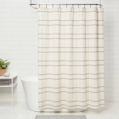 Woven Modern Plaid Shower Curtain Ivory - Thresholdâ˘