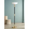 Possini Euro Design Modern Torchiere Floor Lamp Light Blaster LED 72.25" Tall Antique Brass And Matte Black Opal Glass For Living Room Bedroom