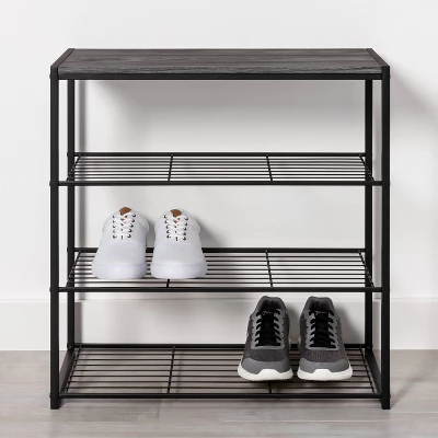 4 Tier Shoe Rack Black Metal With Black Oak Wood - Brightroomâ˘