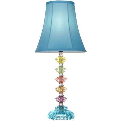 360 Lighting Bohemian Country Cottage Accent Table Lamp 21" High Teal Blue Stacked Glass For Bedroom Living Room Bedside Nightstand Office Kids Family - Image 4