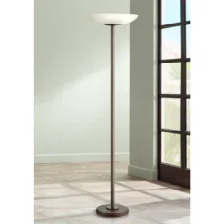 Possini Euro Design Meridian Light Blaster Modern Torchiere Floor Lamp 72" Tall Oil Rubbed Bronze LED Frosted Glass Shade For Living Room Bedroom Home