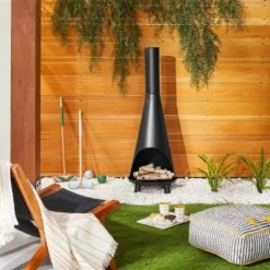 Wood Burning Outdoor Metal Fire Pit Chimenea Black - Hearth & Hand⢠With Magnolia