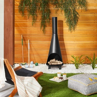 Wood Burning Outdoor Metal Fire Pit Chimenea Black - Hearth & Hand⢠With Magnolia