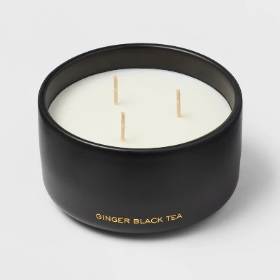 15oz Ceramic Jar 3-Wick Black Label Ginger Black Tea Candle - Threshold⢠- Image 2